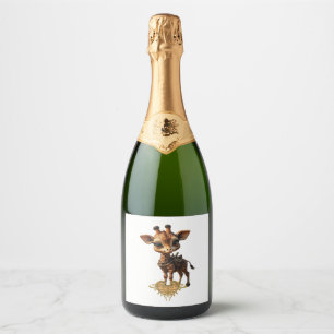 Baby giraffe in steampunk-cartoon style Classic T- Sparkling Wine Label