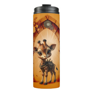 Baby giraffe in steampunk-cartoon thermal tumbler