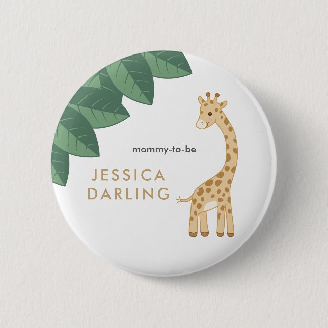 Baby giraffe Mummy to be button for baby shower (Front)