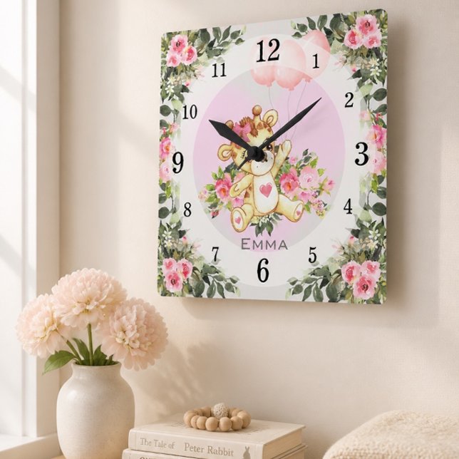 Baby Giraffe | Nursery Décor | Personalised Square Wall Clock (Creator Uploaded)