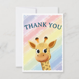 Baby Giraffe Pastel Rainbow Watercolor Baby Shower Thank You Card
