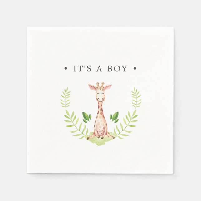 Baby Giraffe Personalised It's a Boy Napkin (Front)