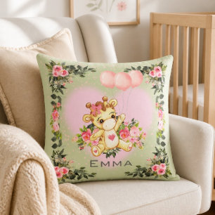 Baby Giraffe Personalised Sage Green Nursery Cushion