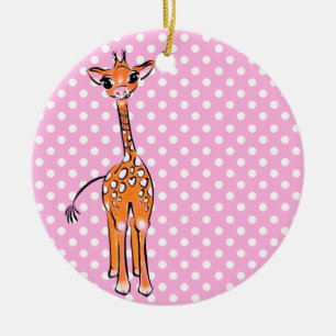Baby Giraffe - pink and white polka-dots Ceramic Ornament