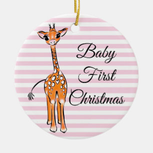 Baby Giraffe -pink and white stripes Ceramic Ornament