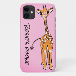 Baby Giraffe - pink background iPhone 11 Case