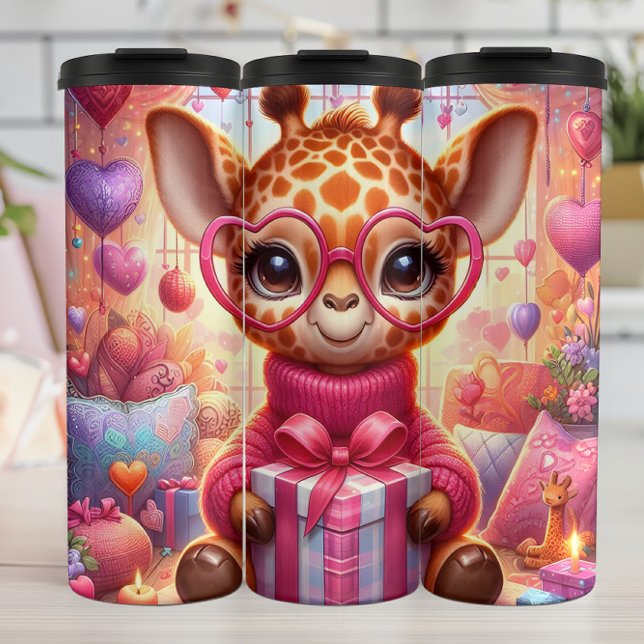 Baby Giraffe Pink Heart Glasses Wrap Thermal Tumbler (Creator Uploaded)