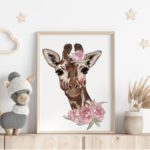 Baby Giraffe Rose Personalised Poster Wall Print