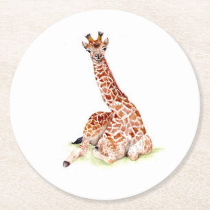 Baby Giraffe Round Paper Coaster