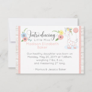 Baby Giraffe Rustic Floral Baby Birth Announcement