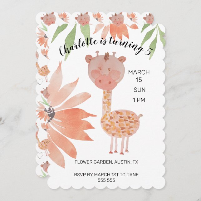 Baby Giraffe Watercolor Hand-painted Holiday Card (Front/Back)