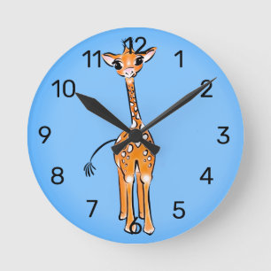 Baby Giraffe Watercolor Round Clock