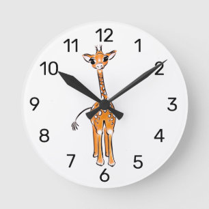 Baby Giraffe Watercolor Round Clock