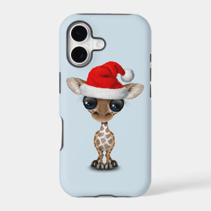 Baby Giraffe Wearing a Santa Hat