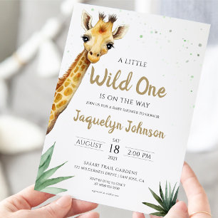 Baby Giraffe Wild One Safari Animal Baby Shower Invitation