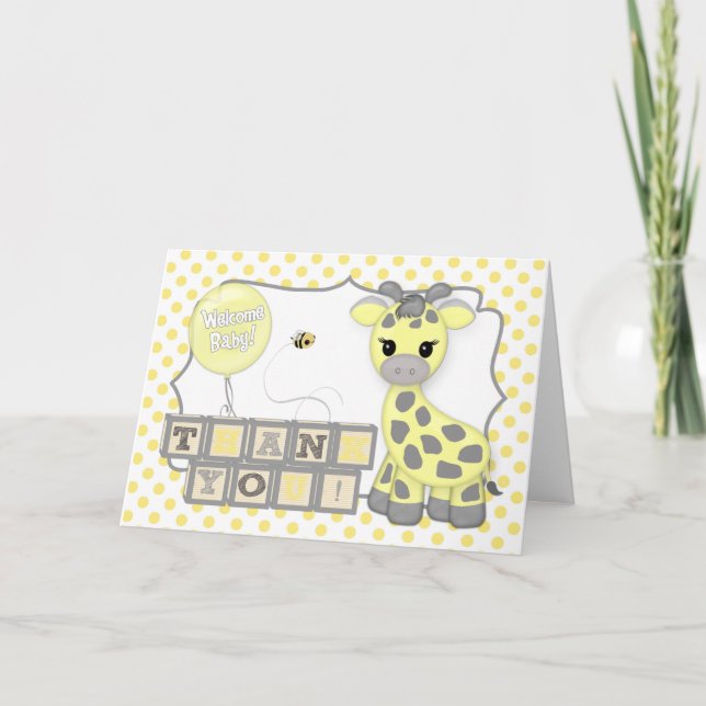 Baby Giraffe Yellow Grey 5x7 Thank You Card 363 (Front)