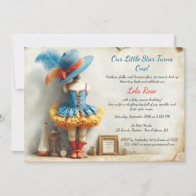Baby Girl 1st Birthday French Cancan Invitation (Front)