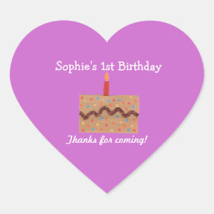 Baby girl 1st birthday party sticker with cake