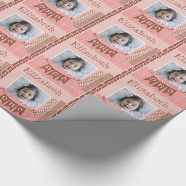 Baby Girl 1st Birthday Pink Scrapbooking Wrapping Paper (Corner)