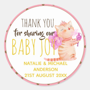 Baby Girl 1st Birthday Shower Princess Cats Thanks Classic Round Sticker