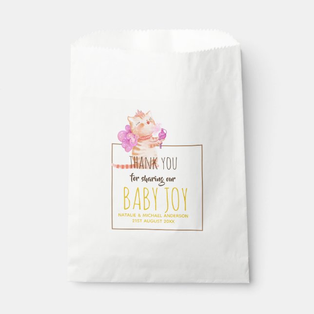 Baby Girl 1st Birthday Shower Princess Cats Thanks Favour Bag (Front)