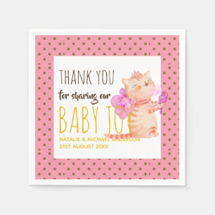 Baby Girl 1st Birthday Shower Princess Cats Thanks Napkin