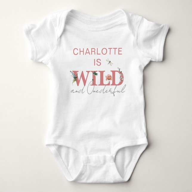 Baby Girl 1st Birthday Wild & Onederful Pink Baby Bodysuit (Front)