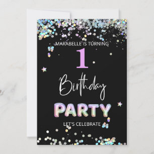 *~* BABY GIRL 1st One First Rainbow Birthday Invitation