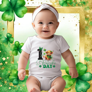 Baby Girl 1st St Patrick's Day with Highland Cow Baby Bodysuit