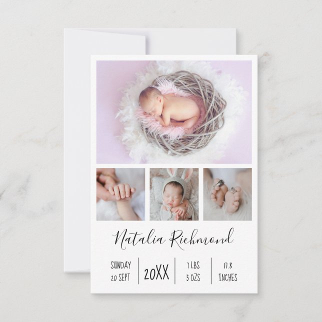 Baby Girl 4 Photo Birth Announcement Thank You  (Front)