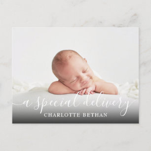 Baby Girl A Special Delivery Script Pink Birth Announcement Postcard