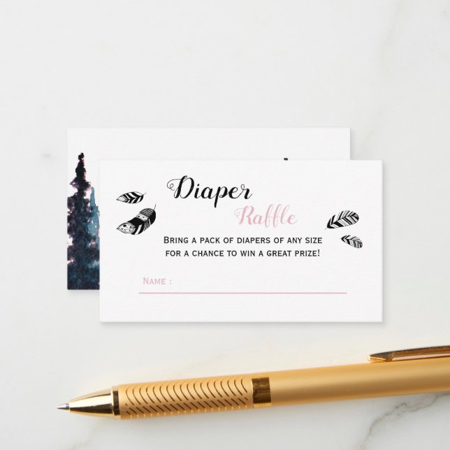 Baby girl adventure babyshower diaper raffle enclosure card (Front/Back In Situ)