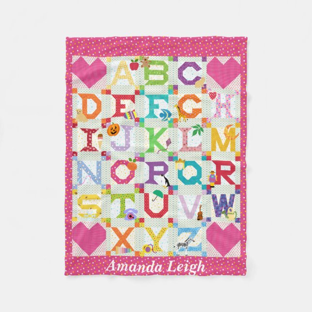 Baby Girl Alphabet Quilt Design Fleece Blanket (Front)