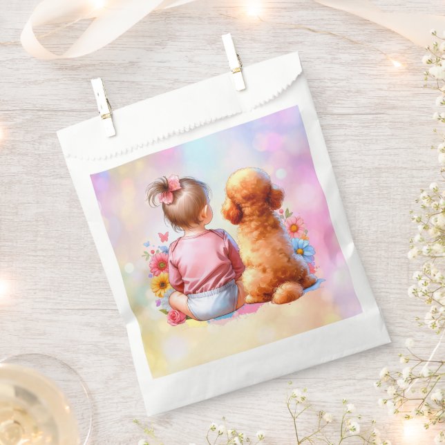 Baby Girl and an Apricot Poodle Favour Bag (Clipped)