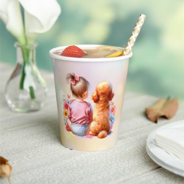 Baby Girl and an Apricot Poodle Paper Cups (Insitu)