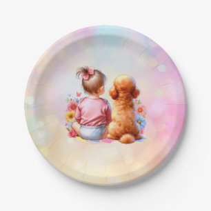 Baby Girl and an Apricot Poodle Paper Plate