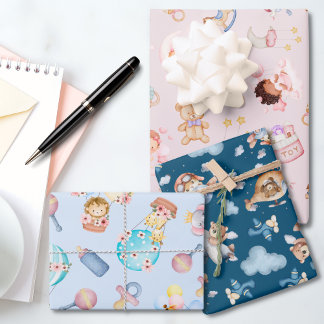  Baby Girl and Boy Themed Wrapping Paper Sheet
