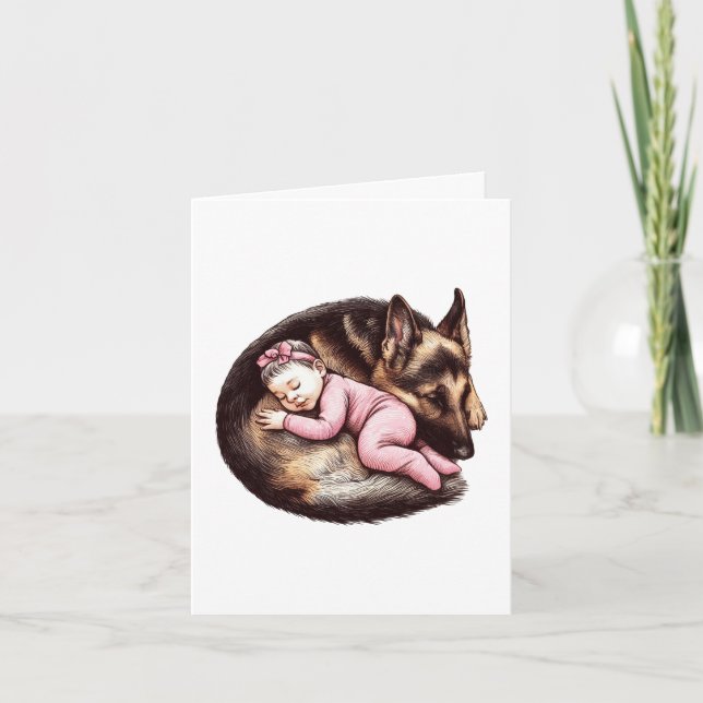 Baby Girl and German Shepherd Note Card (Front)