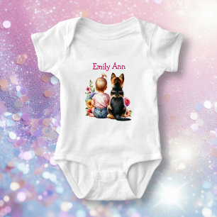 Baby Girl and German Shepherd Personalised Baby Bodysuit