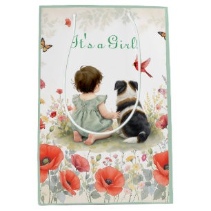 Baby Girl and her Puppy Baby Shower  Medium Gift Bag