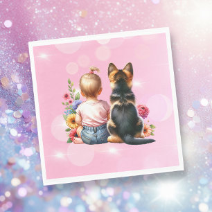 Baby Girl and her Puppy   Baby Shower   Napkin