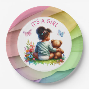 Baby Girl and her Teddy Bear   It's a Girl Paper Plate
