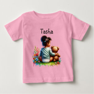 Baby Girl and her Teddy Bear   Personalised T-Shirt