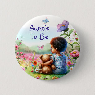 Baby Girl and Teddy Bear Baby Shower Auntie To Be 6 Cm Round Badge