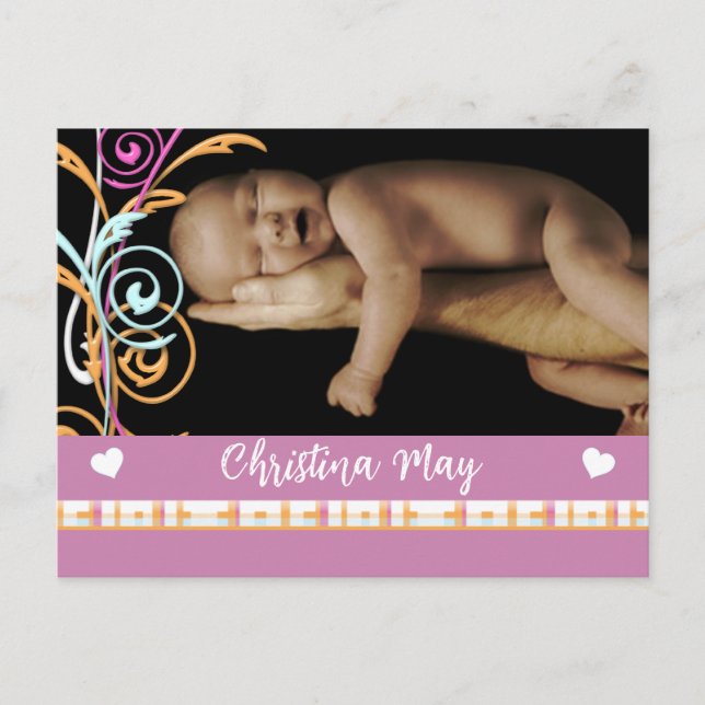 Baby Girl Announcement - Butterflies Postcard (Front)