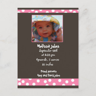baby girl announcement photo card