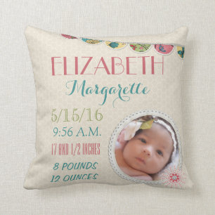 Baby Girl Announcement Photo Cushion