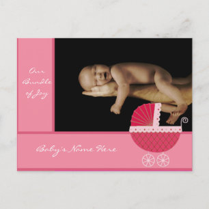 Baby Girl Announcement - Pink Baby Buggy Postcard