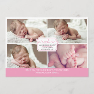 Baby girl announcement/thank you card