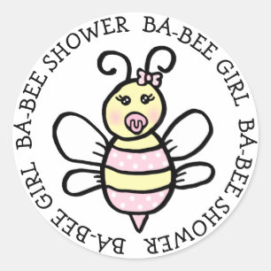 Baby Girl Ba-Bee Shower Classic Round Sticker